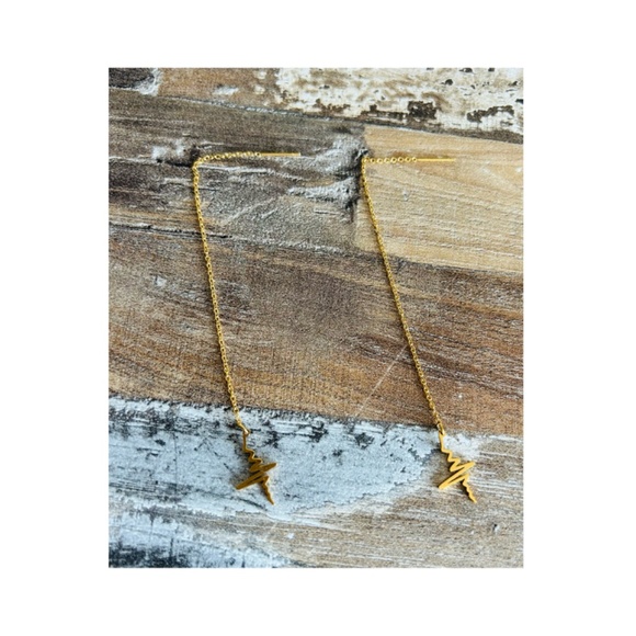 Gold Plated Stainless Steel Heartbeat Threader Earrings. NWOT - Picture 5 of 5